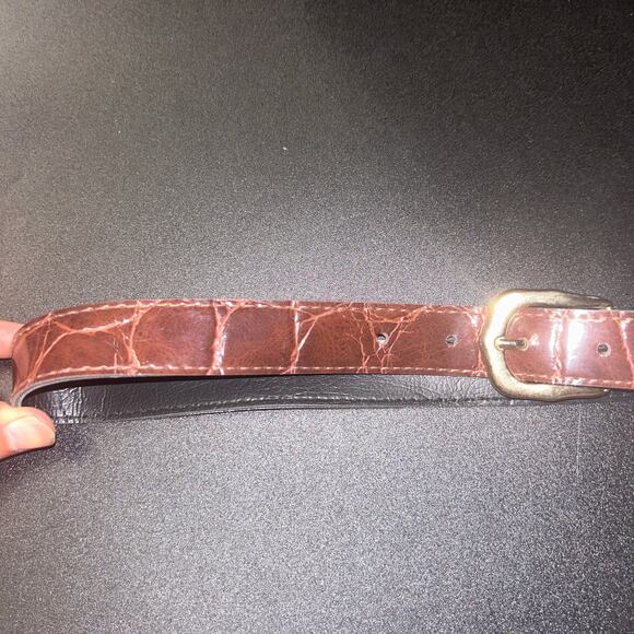 Brown Textured Faux Leather Gold-Tone Hardware Adjustable Belt Women's Size 12 - Picture 3 of 9